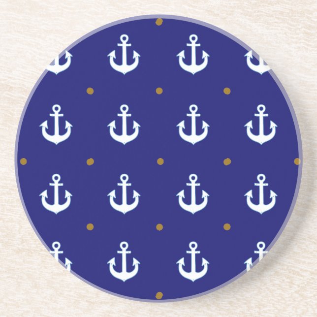 pattern of small white anchors drink coaster (Front)