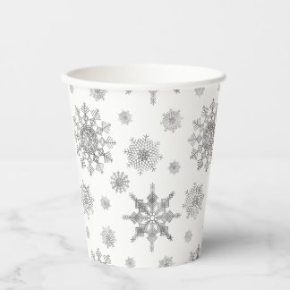 Pattern Of Snowflakes In Silver Gray Color Paper Cups