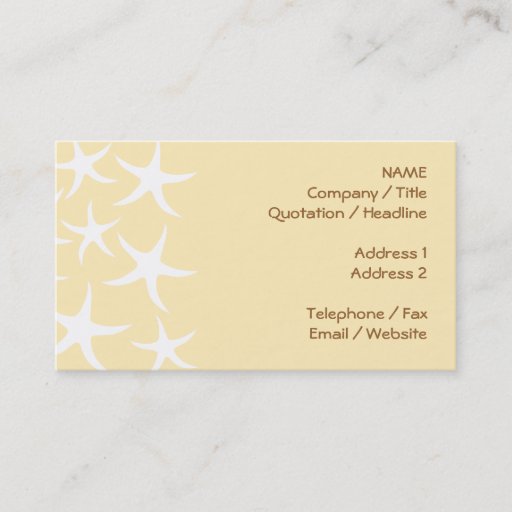 Customizable Pattern of Starfish in White and Yellow. Business Card Templates