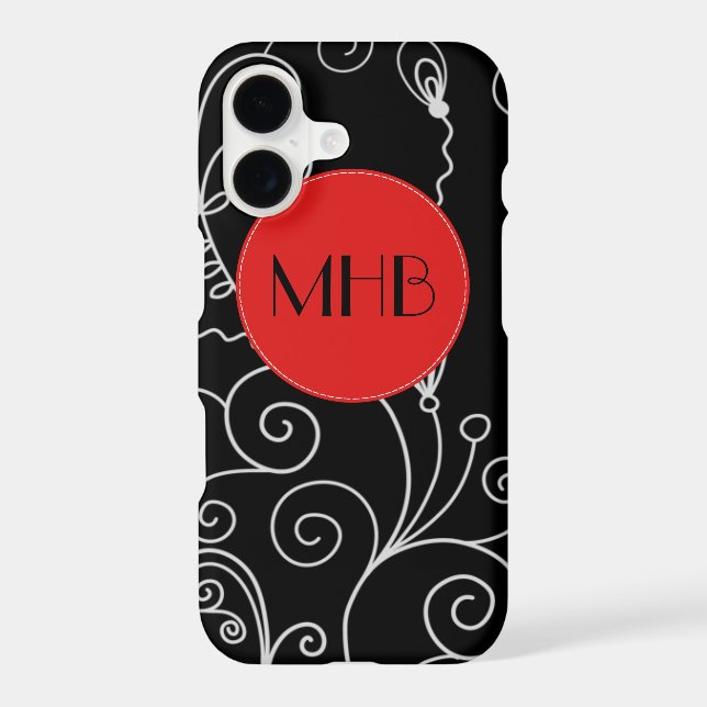 Pattern Of Swirls, Black and White, Monogram Iphone Case (Back)