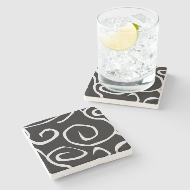 Pattern Of Swirls, Swirl Pattern, Black and White Stone Coaster (Side)