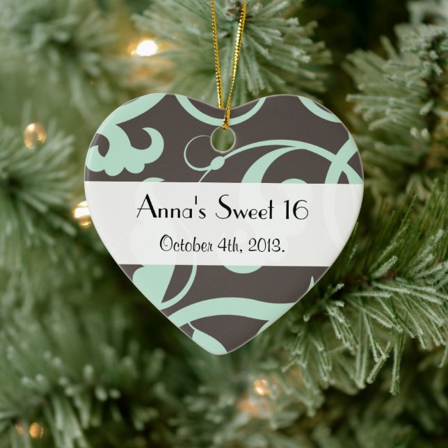 Pattern Of Swirls, Swirl Pattern, Green, Sweet 16 Ceramic Ornament (Tree)