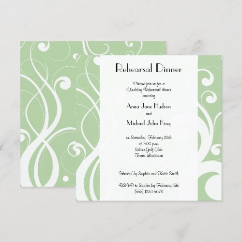 Rehearsal Dinner - Curly Swirls - Green White Custom Invitations
