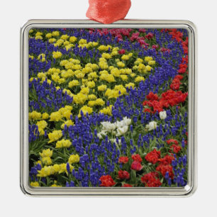 Pattern of tulips and Grape Hyacinth flowers, 2 Metal Ornament