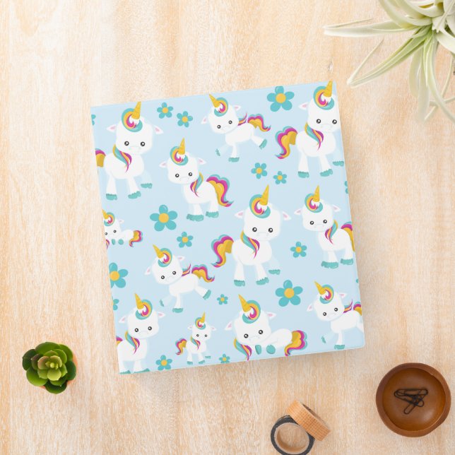 Pattern Of Unicorns, Cute Unicorns, Flowers 3 Ring Binder (In Situ)