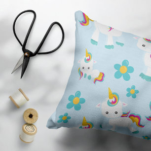 Pattern Of Unicorns, Cute Unicorns, Flowers Accent Pillow