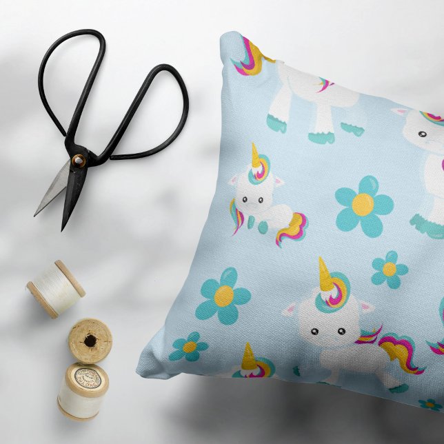 Pattern Of Unicorns, Cute Unicorns, Flowers Accent Pillow (Creator Uploaded)
