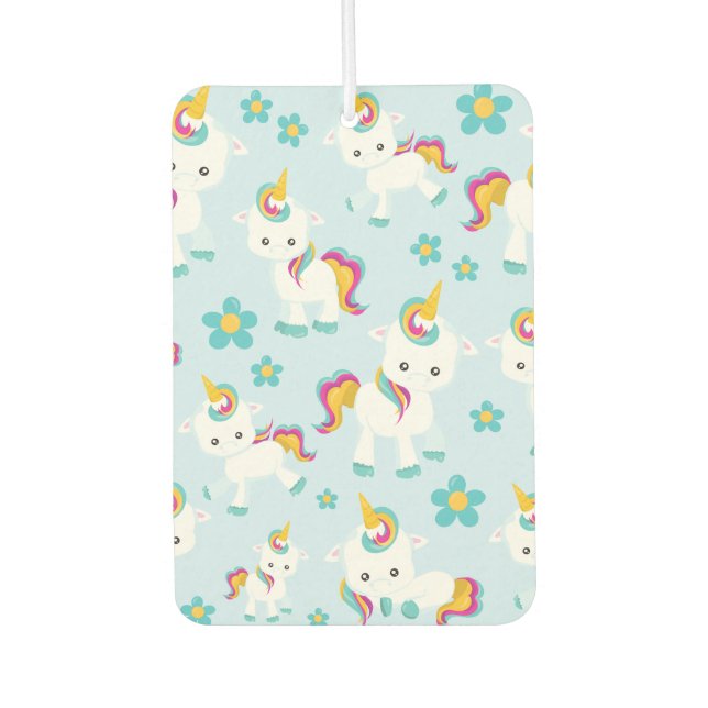 Pattern Of Unicorns, Cute Unicorns, Flowers Air Freshener (Front)