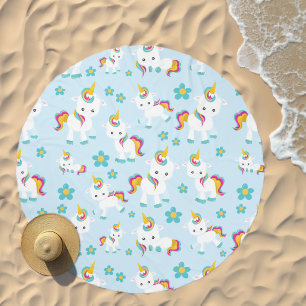 Pattern Of Unicorns, Cute Unicorns, Flowers Beach Towel