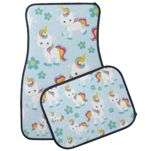 Pattern Of Unicorns, Cute Unicorns, Flowers Car Floor Mat