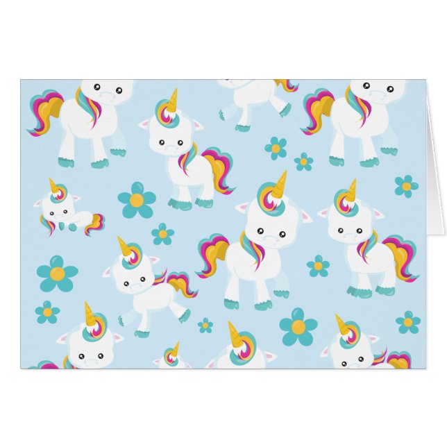 Pattern Of Unicorns, Cute Unicorns, Flowers Cards (Front Horizontal)
