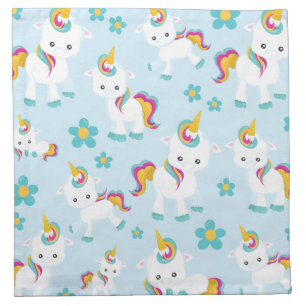 Pattern Of Unicorns, Cute Unicorns, Flowers Cloth Napkin