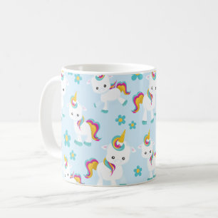 Pattern Of Unicorns, Cute Unicorns, Flowers Coffee Mug