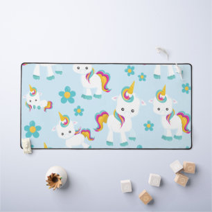 Pattern Of Unicorns, Cute Unicorns, Flowers Desk Mat