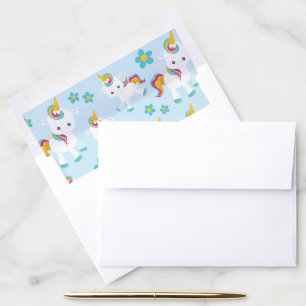 Pattern Of Unicorns, Cute Unicorns, Flowers Envelope Liner