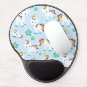 Pattern Of Unicorns, Cute Unicorns, Flowers Gel Mouse Pad