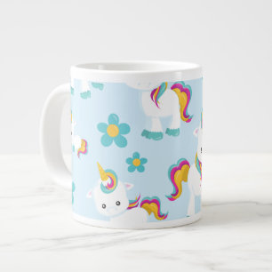 Pattern Of Unicorns, Cute Unicorns, Flowers Giant Coffee Mug