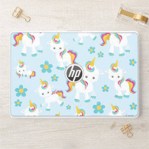 Pattern Of Unicorns, Cute Unicorns, Flowers HP Laptop Skin