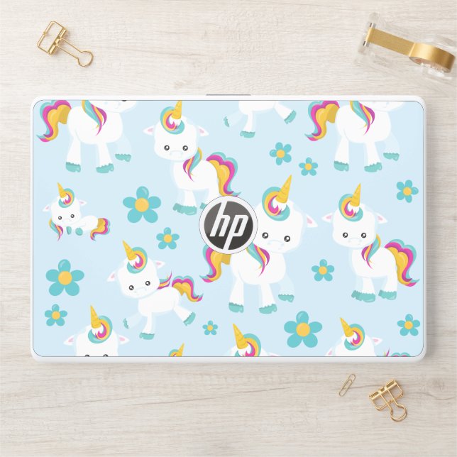 Pattern Of Unicorns, Cute Unicorns, Flowers HP Laptop Skin (Desk)