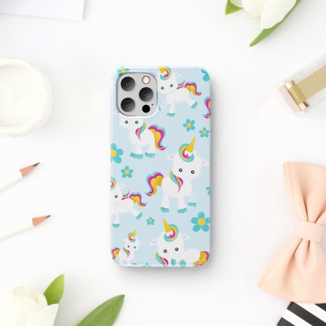 Pattern Of Unicorns, Cute Unicorns, Flowers iPhone Case (Creator Uploaded)