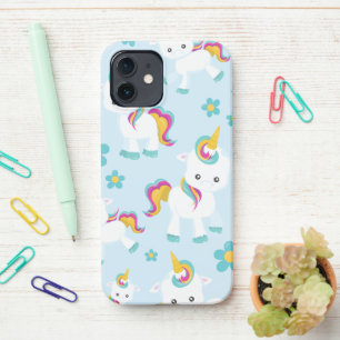 Pattern Of Unicorns, Cute Unicorns, Flowers iPhone 12 Case