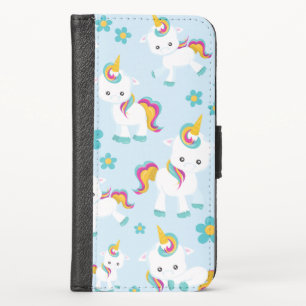 Pattern Of Unicorns, Cute Unicorns, Flowers iPhone X Wallet Case