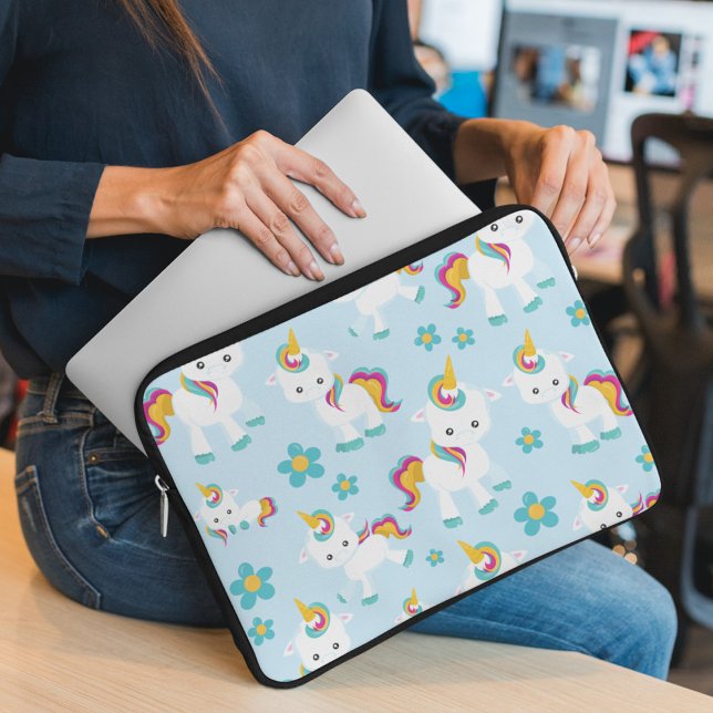 Pattern Of Unicorns, Cute Unicorns, Flowers Laptop Sleeve (Creator Uploaded)