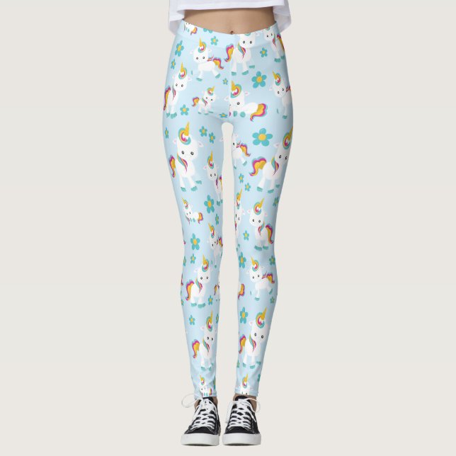 Pattern Of Unicorns, Cute Unicorns, Flowers Leggings (Front)