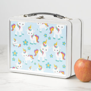 Pattern Of Unicorns, Cute Unicorns, Flowers Metal Lunch Box