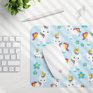 Pattern Of Unicorns, Cute Unicorns, Flowers Mouse Pad