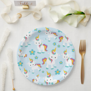 Pattern Of Unicorns, Cute Unicorns, Flowers Paper Plates