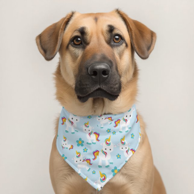Pattern Of Unicorns, Cute Unicorns, Flowers Pet Bandana Collar (Dog 2)