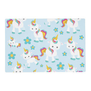 Pattern Of Unicorns, Cute Unicorns, Flowers Placemat