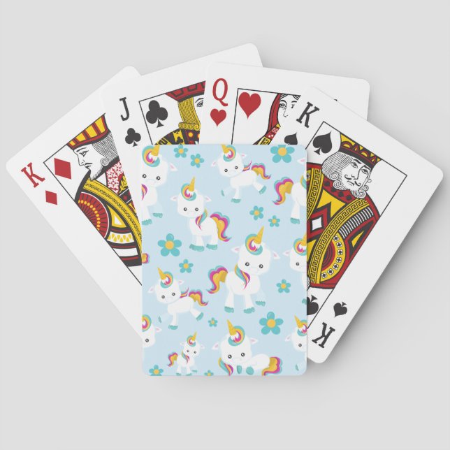 Pattern Of Unicorns, Cute Unicorns, Flowers Poker Cards (Back)