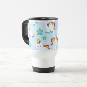 Pattern Of Unicorns, Cute Unicorns, Flowers Travel Mug