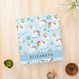 Pattern Of Unicorns, Cute Unicorns, Your Name 3 Ring Binder