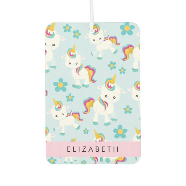 Pattern Of Unicorns, Cute Unicorns, Your Name Air Freshener (Front)