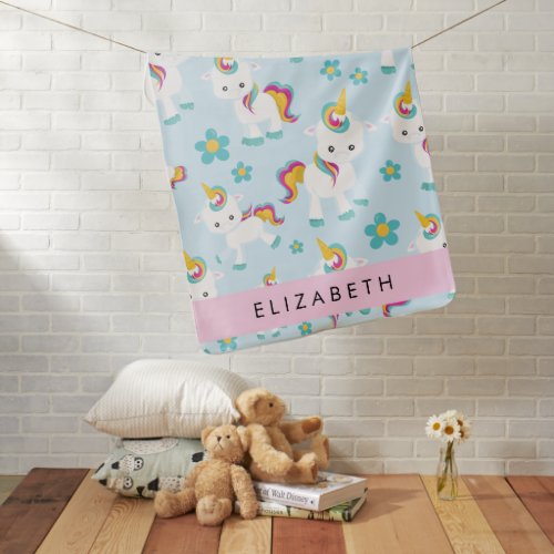Pattern Of Unicorns Cute Unicorns Your Name Baby Blanket