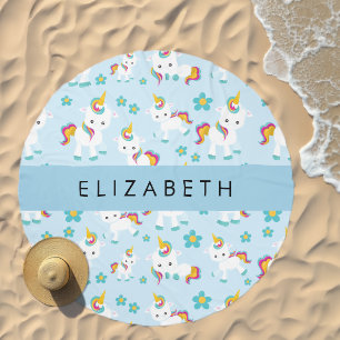 Pattern Of Unicorns, Cute Unicorns, Your Name Beach Towel