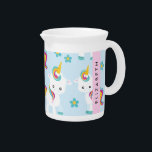 Pattern Of Unicorns, Cute Unicorns, Your Name Beverage Pitcher<br><div class="desc">Cute,  fun and adorable unicorns and flowers. Modern and trendy gift,  perfect for the unicorn lover in your life. Personalize by adding your name,  nickname,  monogram or initials.</div>