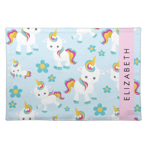 Pattern Of Unicorns Cute Unicorns Your Name Cloth Placemat