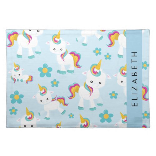 Pattern Of Unicorns Cute Unicorns Your Name Cloth Placemat