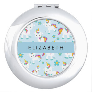 Pattern Of Unicorns, Cute Unicorns, Your Name Compact Mirror