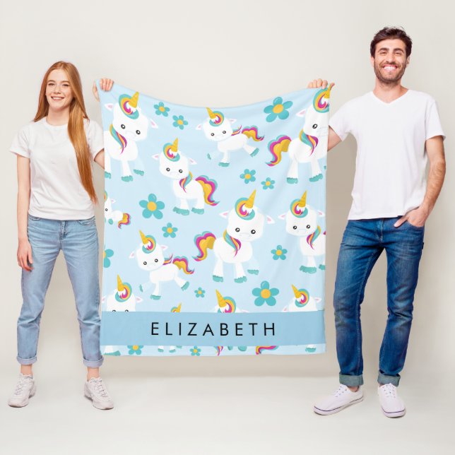Pattern Of Unicorns, Cute Unicorns, Your Name Fleece Blanket (In Situ)