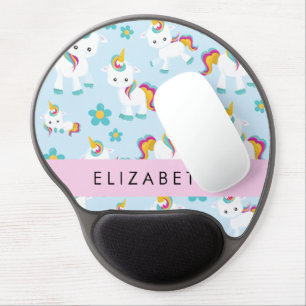 Pattern Of Unicorns, Cute Unicorns, Your Name Gel Mouse Pad