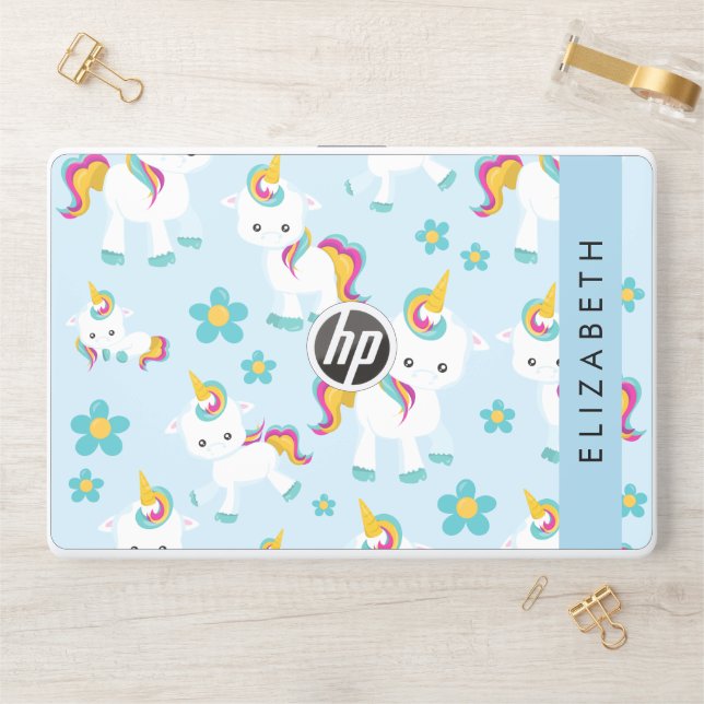 Pattern Of Unicorns, Cute Unicorns, Your Name HP Laptop Skin (Desk)