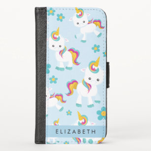 Pattern Of Unicorns, Cute Unicorns, Your Name iPhone X Wallet Case