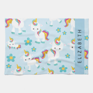 Pattern Of Unicorns, Cute Unicorns, Your Name Kitchen Towel
