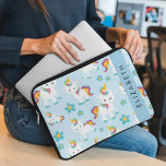 Pattern Of Unicorns, Cute Unicorns, Your Name Laptop Sleeve<br><div class="desc">Cute,  fun and adorable unicorns and flowers. Modern and trendy gift,  perfect for the unicorn lover in your life. Personalize by adding your name,  nickname,  monogram or initials.</div>