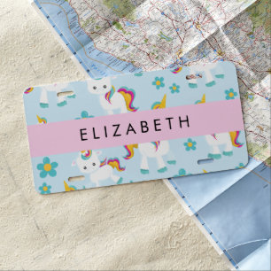 Pattern Of Unicorns, Cute Unicorns, Your Name License Plate